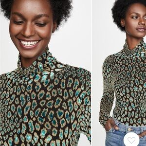 Caroline Constas Delphine Turtleneck Top in Teal Size Medium